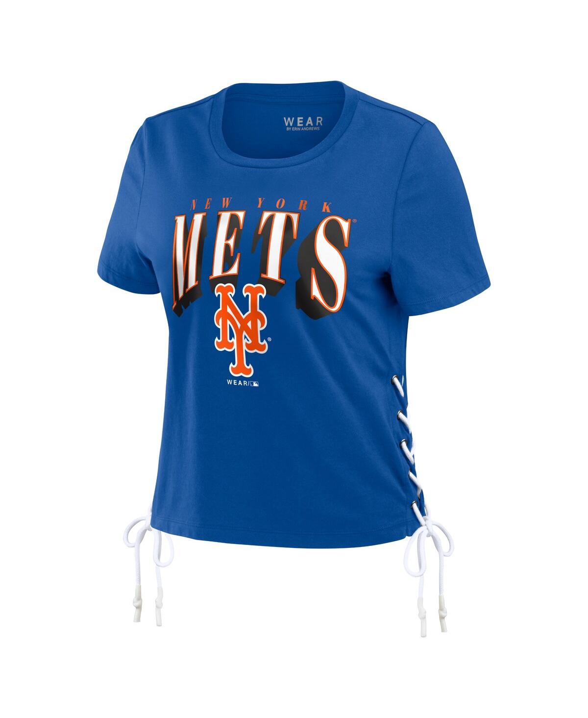 Shop Wear By Erin Andrews Women's  Royal New York Mets Side Lace-up Cropped T-shirt