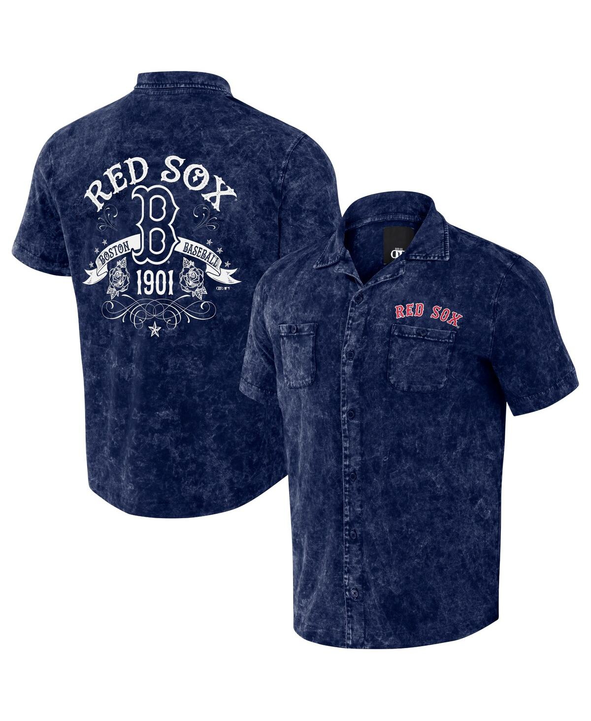 Men's Darius Rucker Collection by Fanatics Navy Distressed Boston Red Sox Denim Team Color Button-Up Shirt - Navy