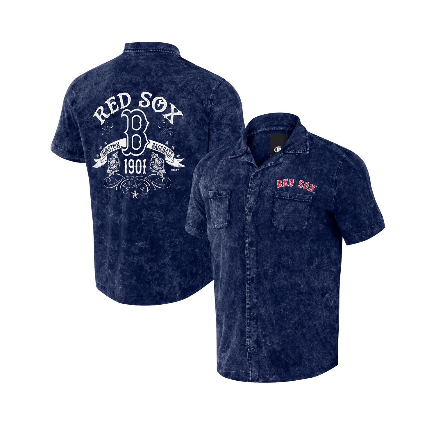 Men's Darius Rucker Collection by Navy Distressed Boston Red Sox Denim Team Color Button-Up Shirt