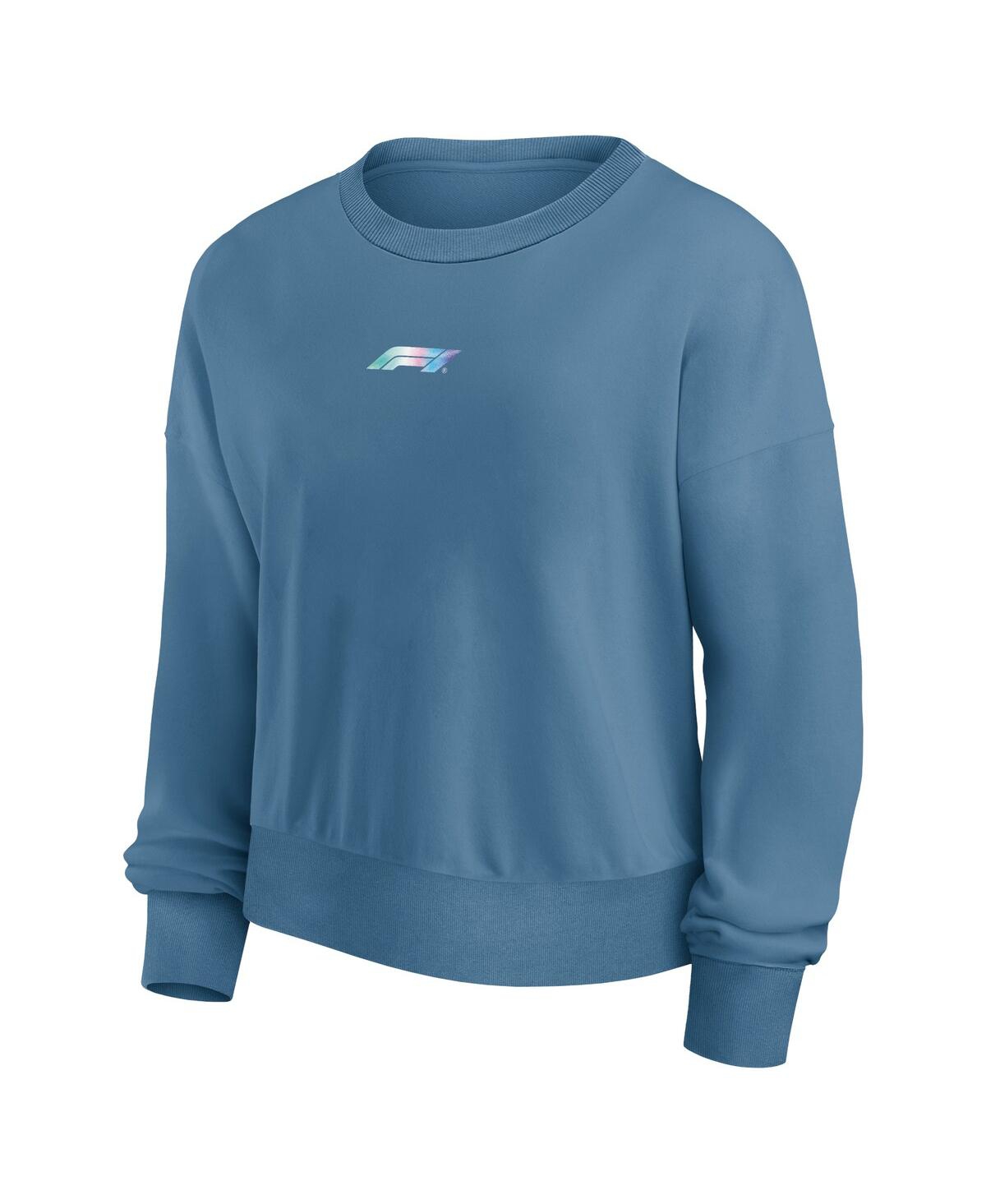 Shop Fanatics Women's  Blue Formula 1 Merchandise Y2k Badge Fleece Pullover Sweatshirt