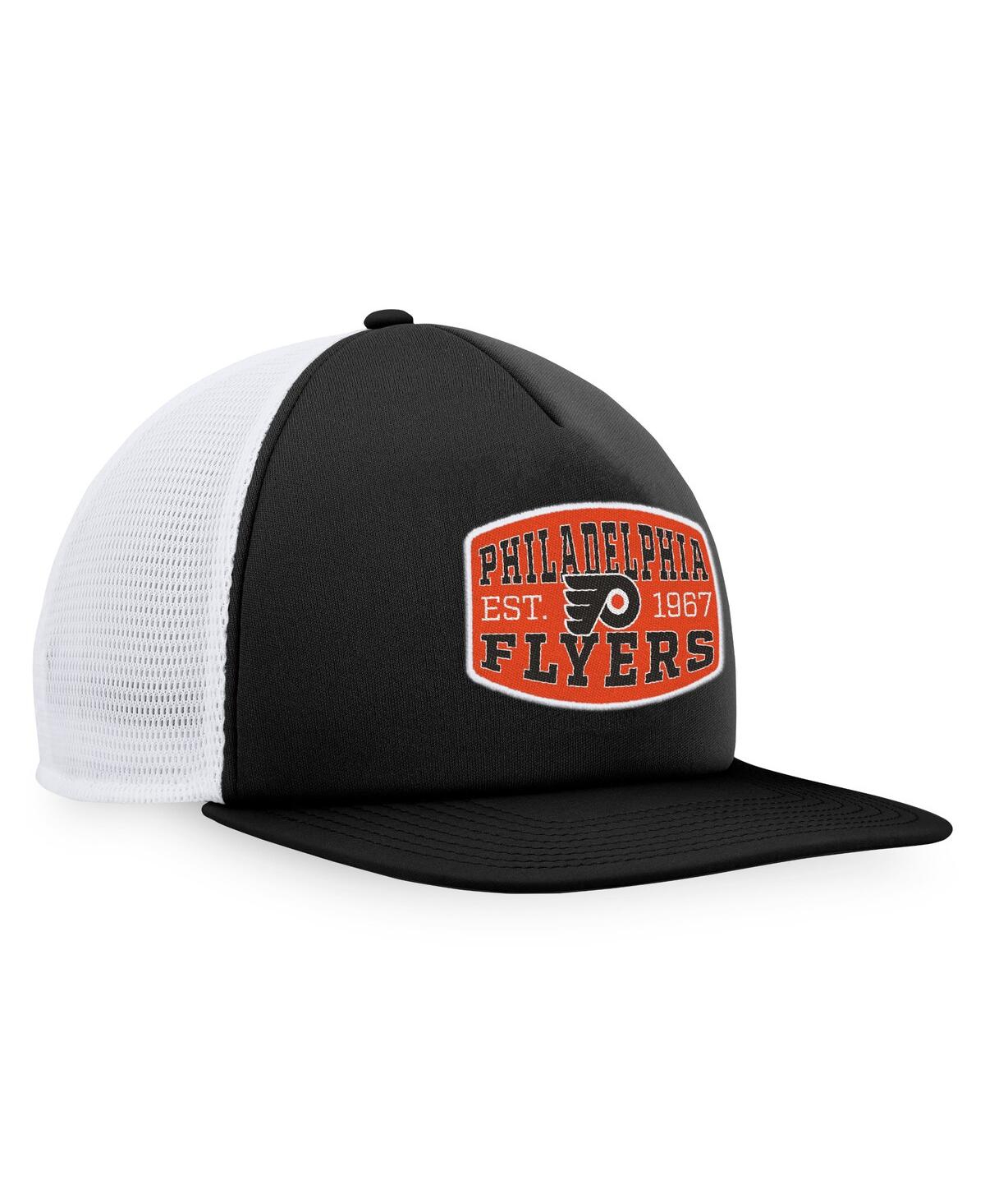 Fanatics Branded Black/white Philadelphia Flyers Foam Front Patch Trucker Snapback Hat In Black,white