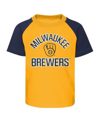 Baby Boys and Girls Gold, Heather Gray Milwaukee Brewers Ground Out Baller Raglan T-shirt and Shorts Set