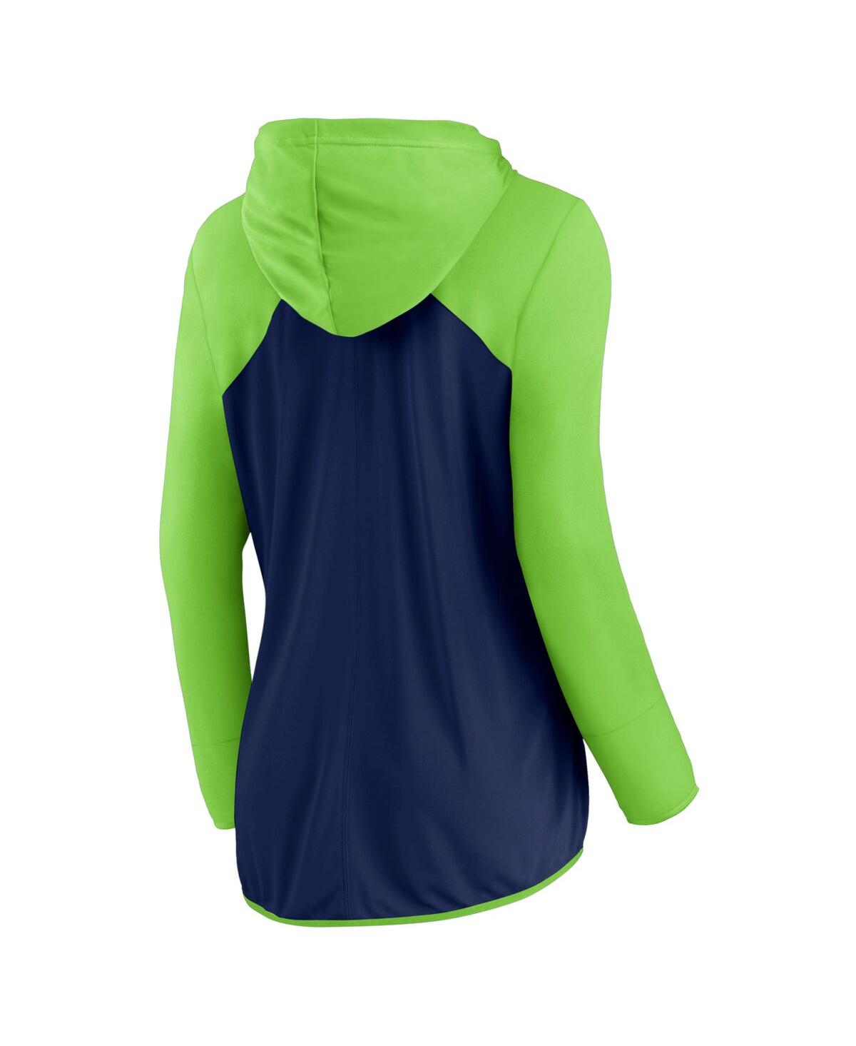 Fanatics Branded College Navy Seattle Seahawks Forever Fan Logo Full-zip Hoodie In Navy,neon Green
