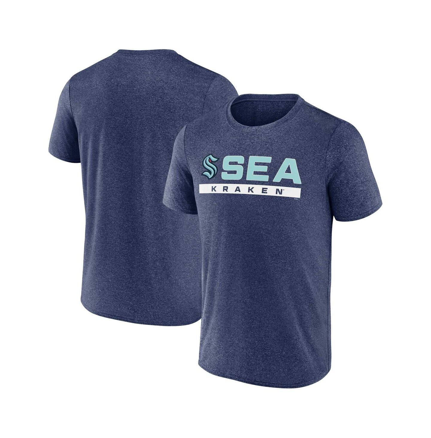 Мужская футболка Fanatics Heather Deep Sea Blue Seattle Kraken Playmaker — фото 1