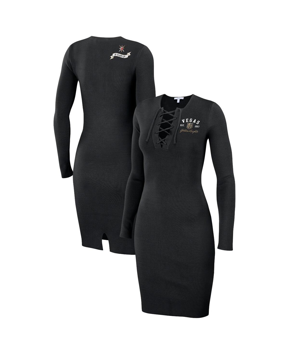 Shop Wear By Erin Andrews Women's  Black Vegas Golden Knights Lace-up Dress