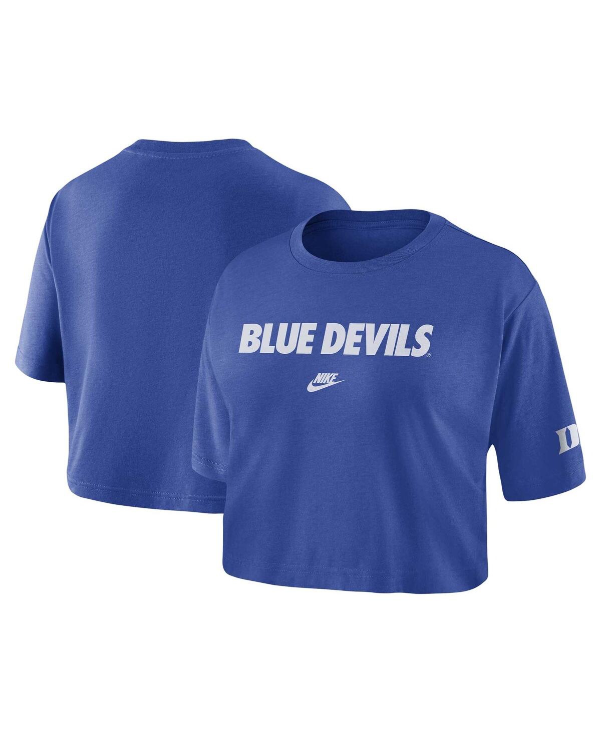 Nike Women's  Royal Duke Blue Devils Wordmark Cropped T-shirt