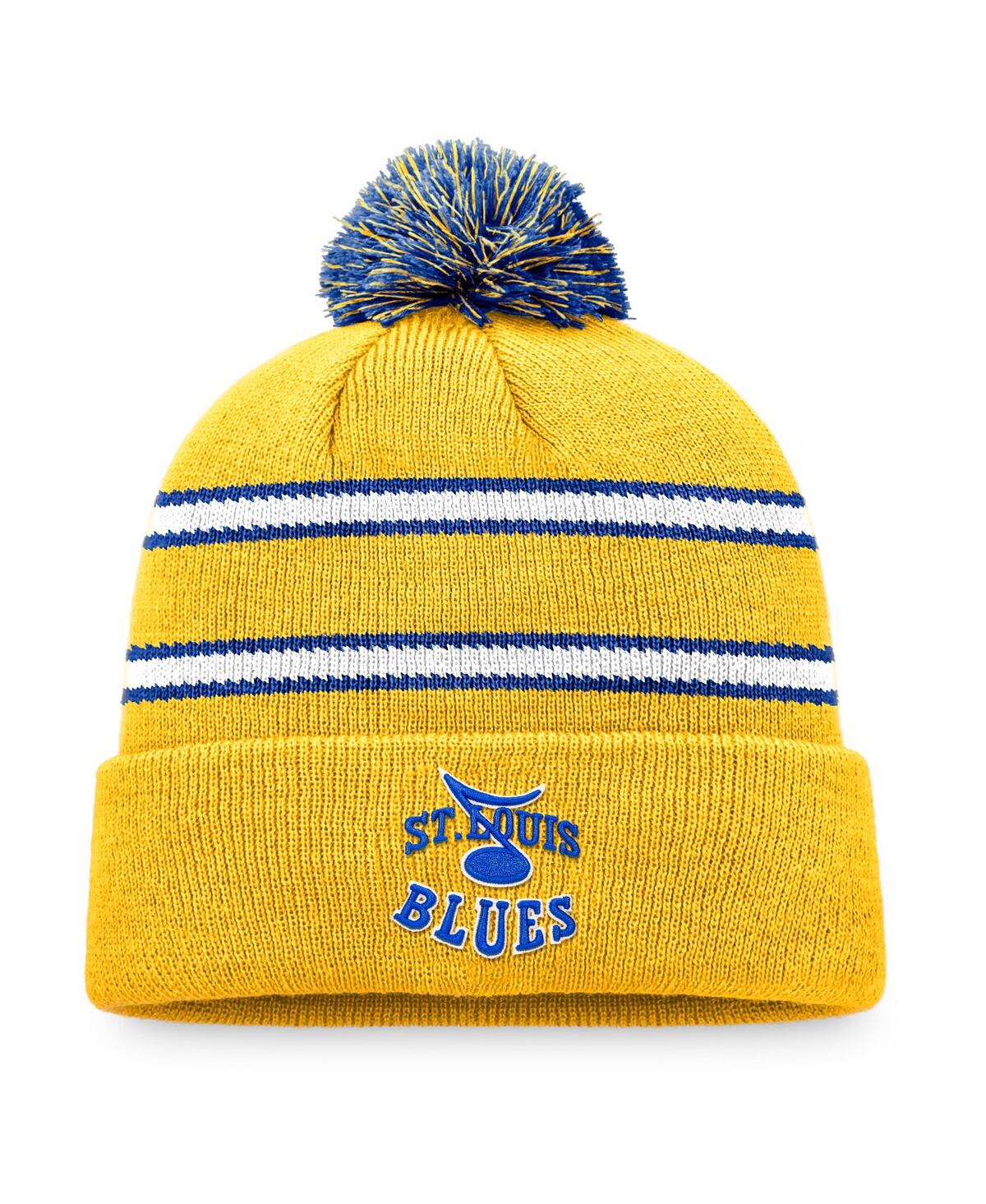 Shop Fanatics Men's  Blue St. Louis Blues Special Edition 2.0 Cuffed Knit Hat With Pom In Gold