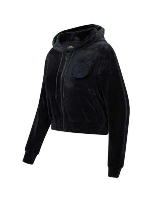 Women's Brooklyn Nets Triple Black Velour Full-Zip Hoodie