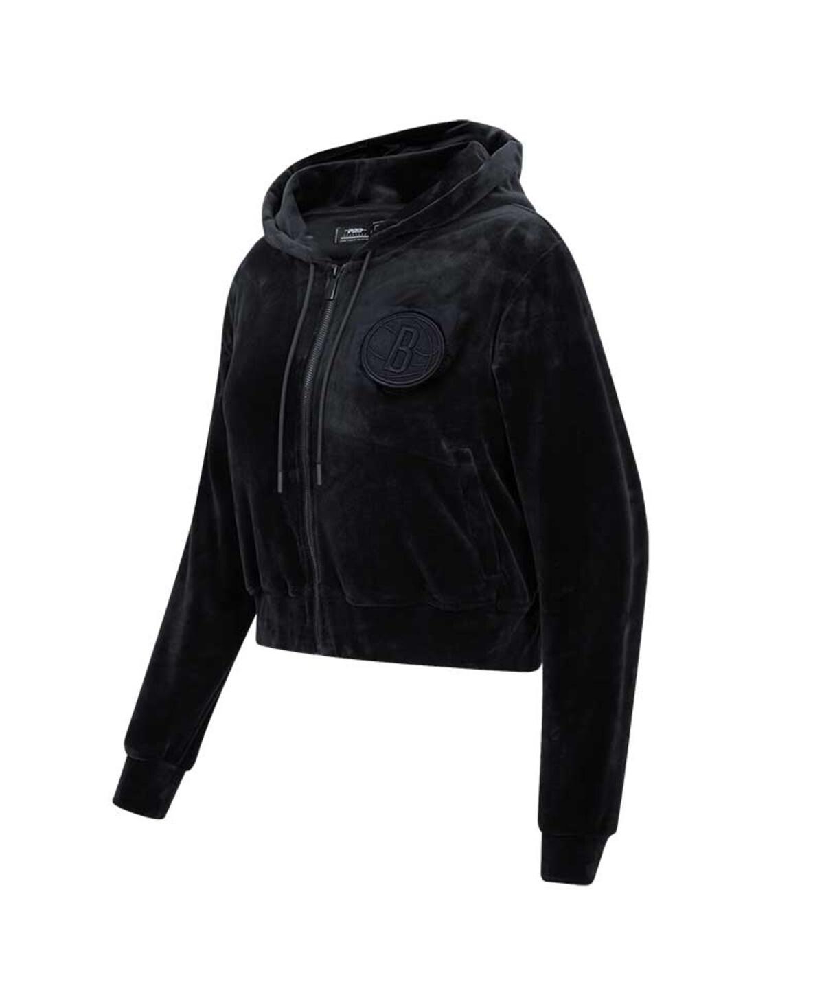 Shop Pro Standard Women's  Brooklyn Nets Triple Black Velour Full-zip Hoodie