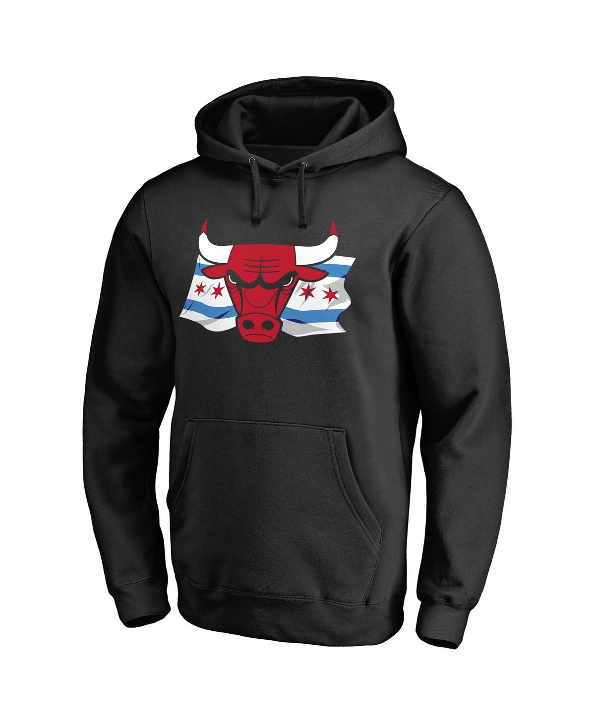 Fanatics Branded Black Chicago Bulls Hometown Collection Chicago Flag Pullover Hoodie In Black