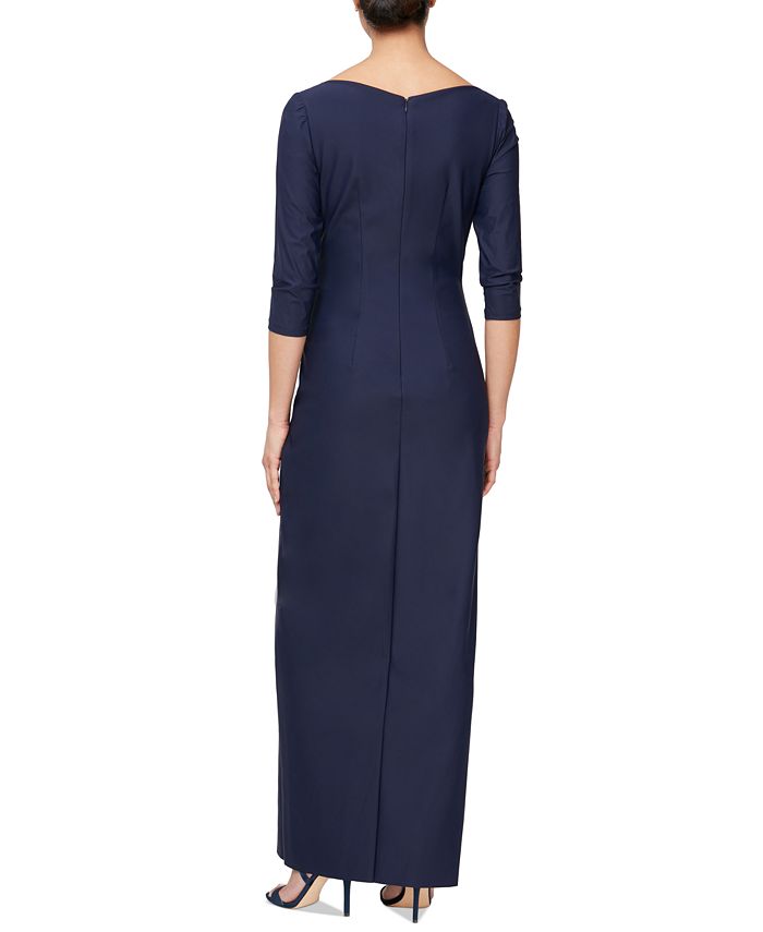 Alex Evenings Women's Compression Surplice Draped 3/4-Sleeve Gown - Macy's