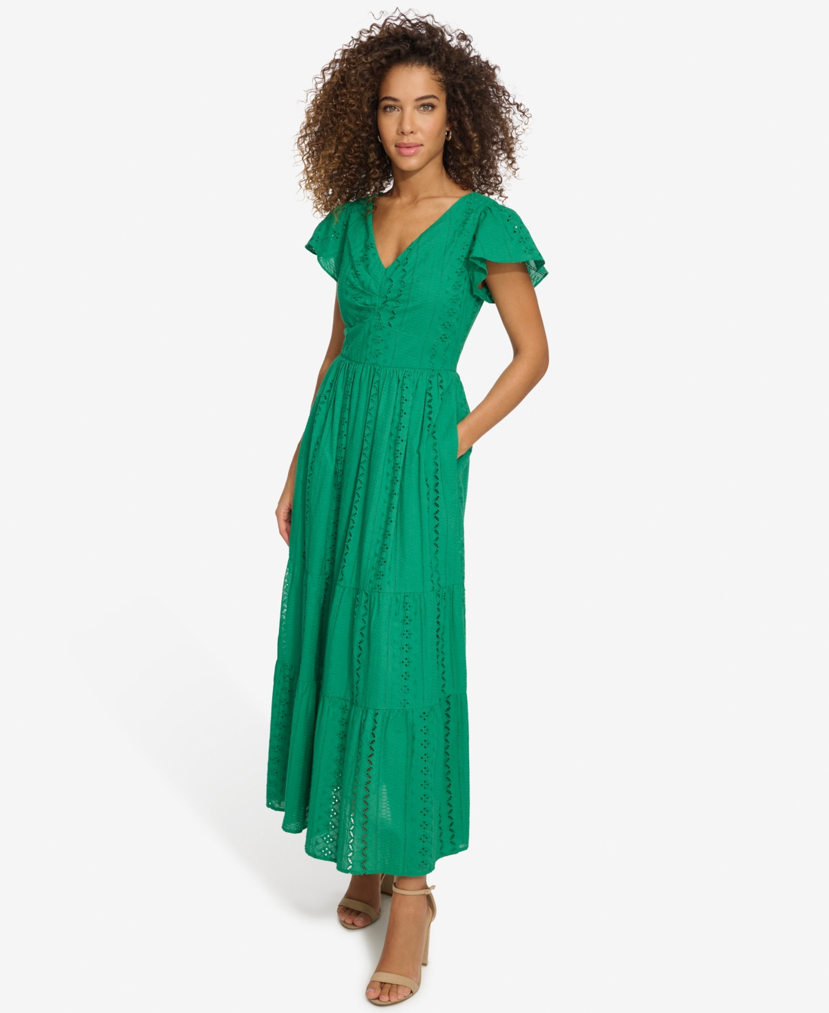 Shop Kensie Women's Textured Eyelet-embroidered Maxi Dress In Tropical Green