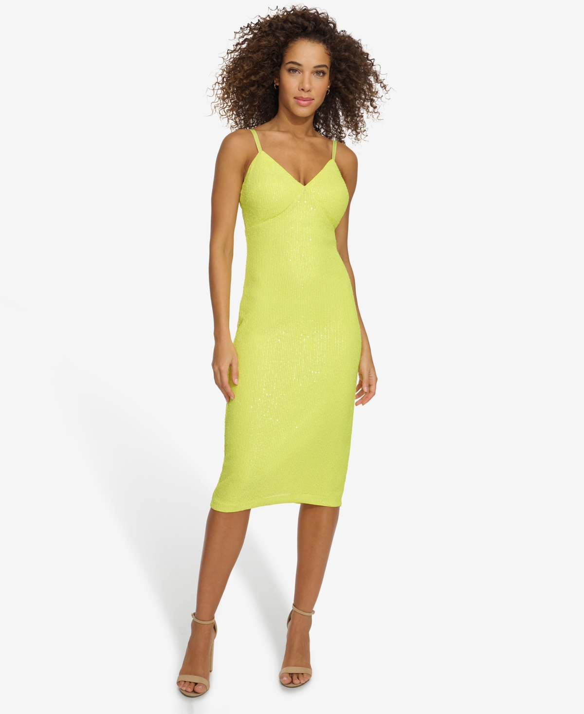 Women's Sleeveless Sequin Mesh A-Line Dress - Citron
