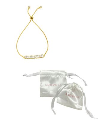 14K Gold-Plated Bolo Bracelet with Baguette Crystal Bar