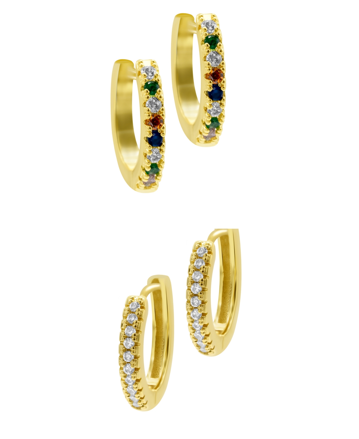 14K Gold-Plated Set of Plain and Rainbow Huggie Hoop Earrings - Multi