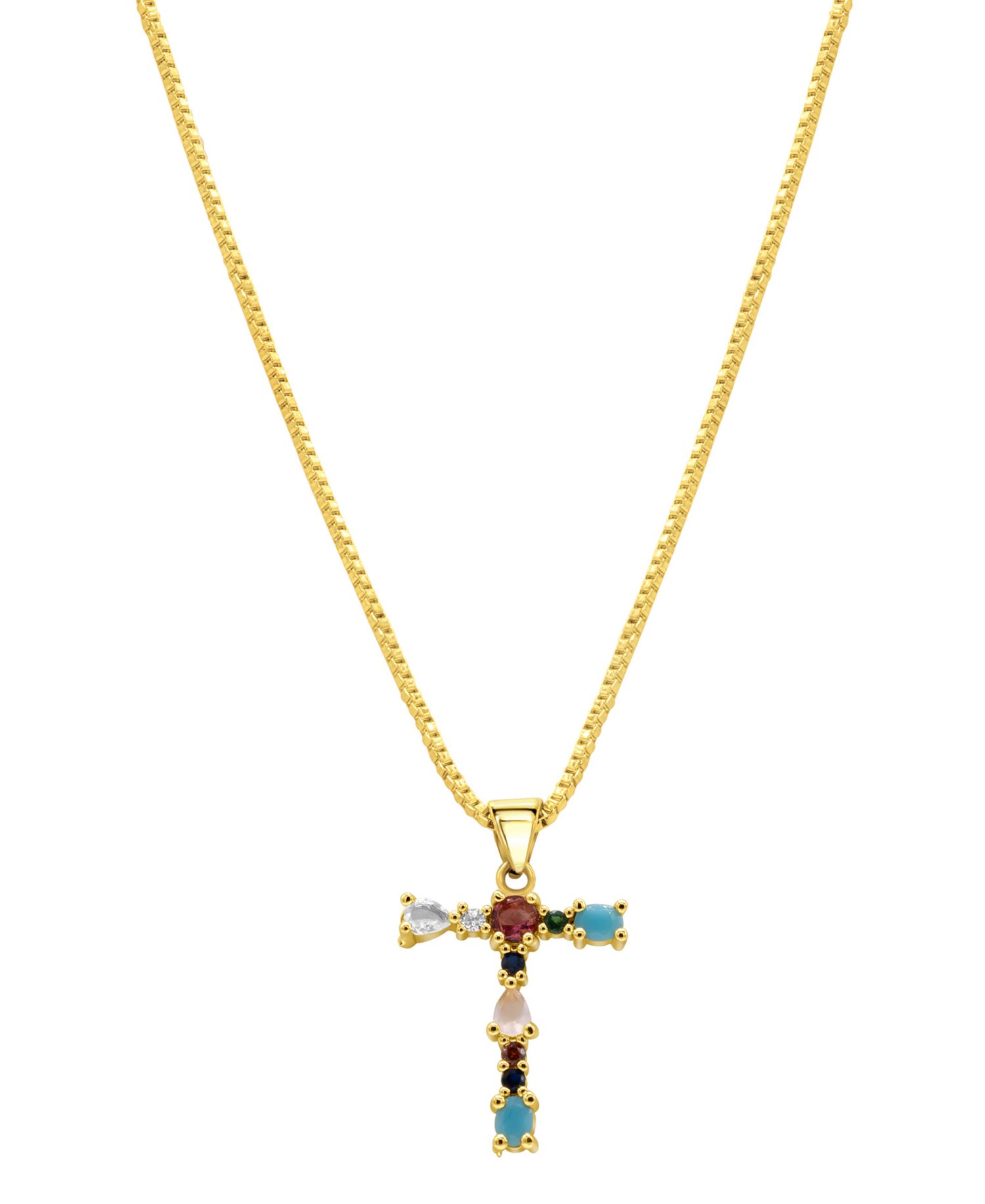 14K Gold-Plated Multi Color Stone Initial Necklace