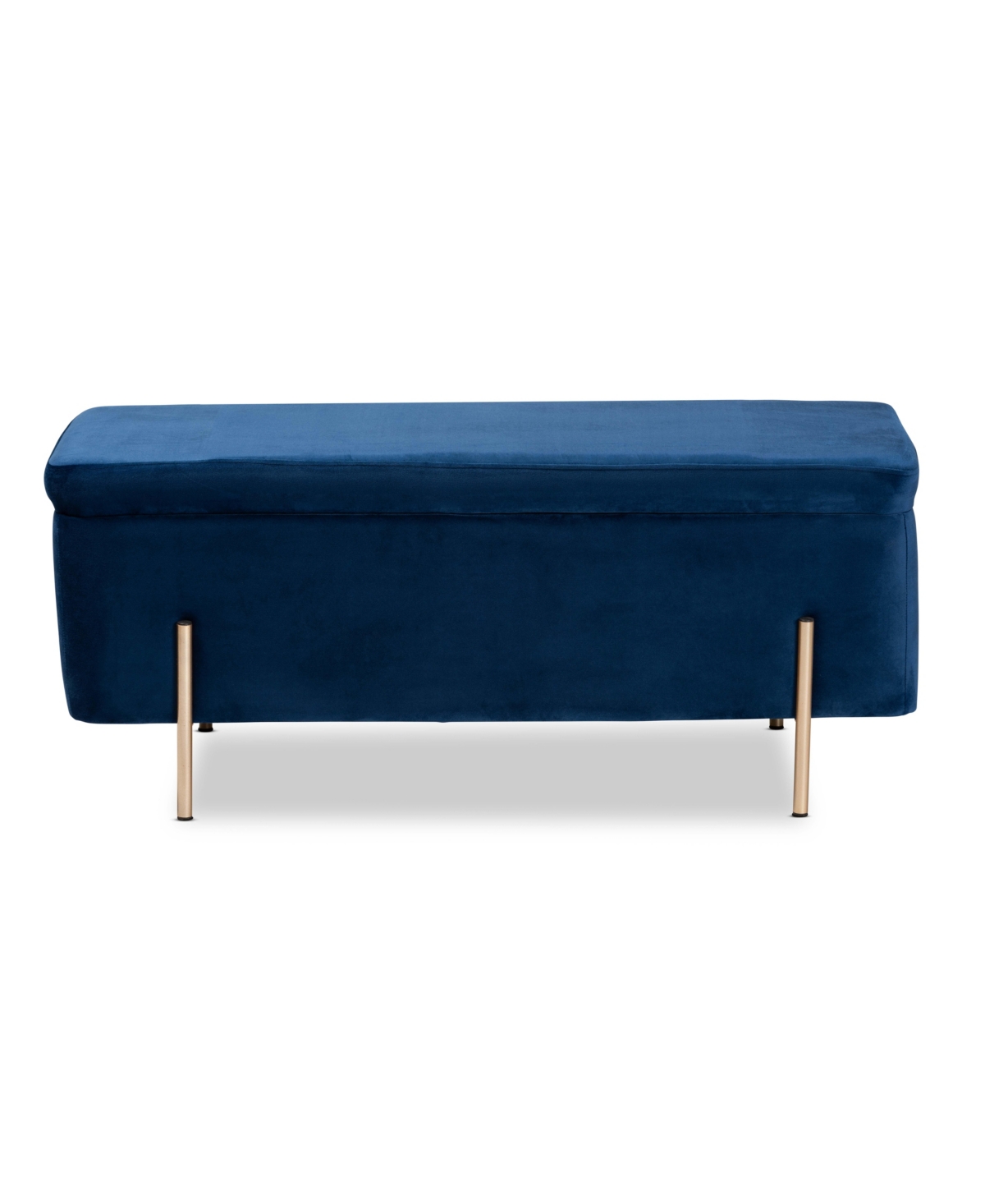 Baxton Studio Rockwell Contemporary Glam And Luxe Velvet Fabric Upholstered And Finished Metal Storage Bench In Navy Blue,gold