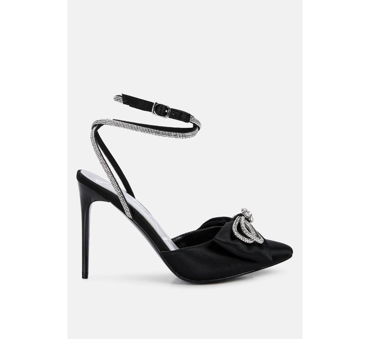 winged high heel rhinestone embellished sandals - Black