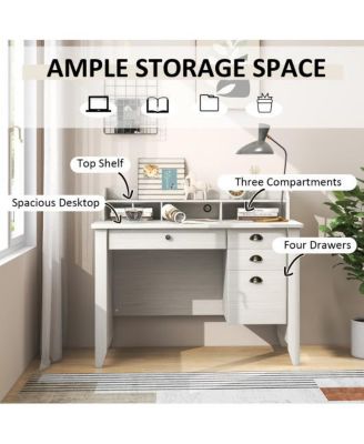 Vintage like Computer Desk with Storage Shelves and 4 Drawers
