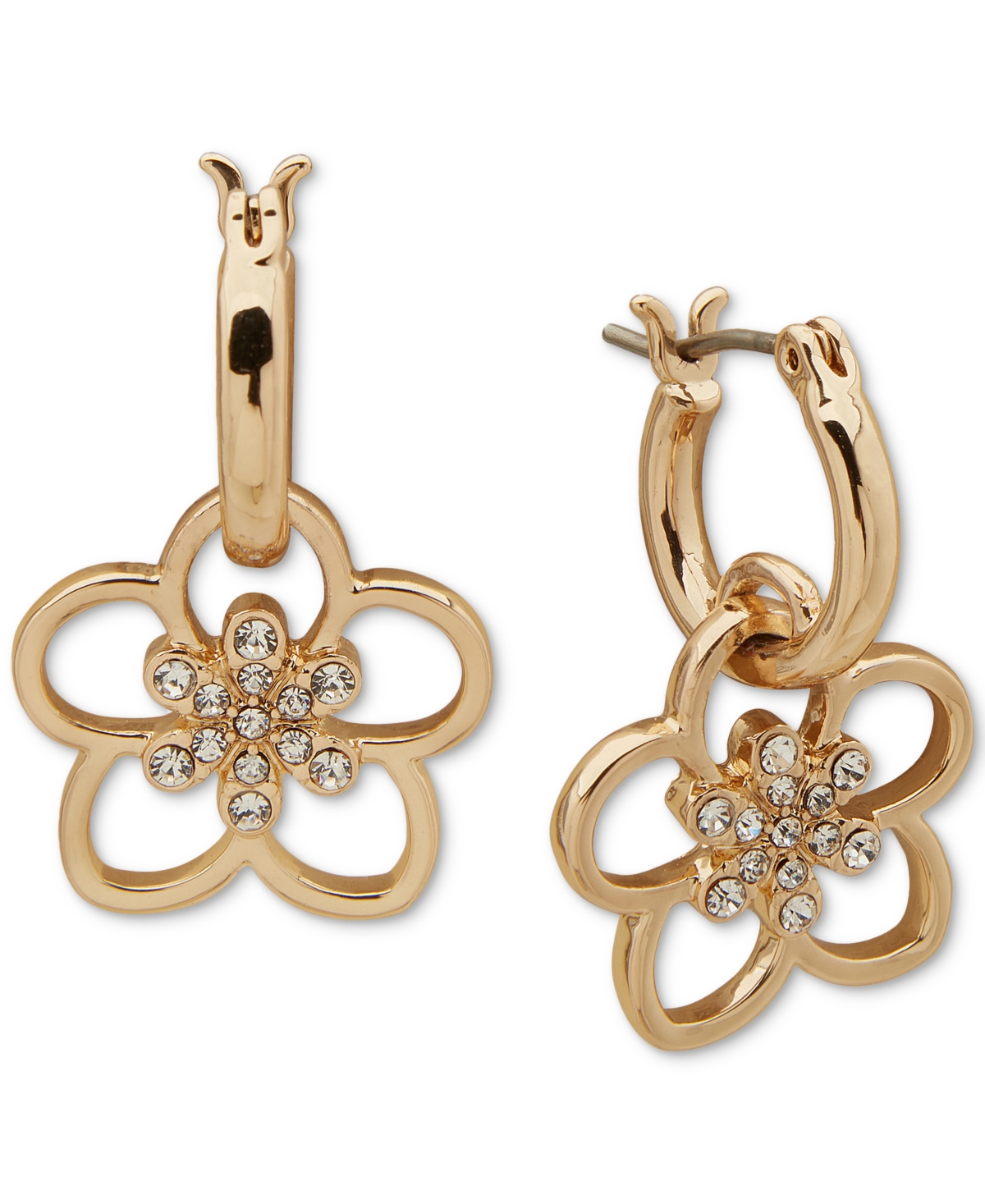 Gold-Tone Crystal Flower Huggie Hoop Earrings - Crystal Wh