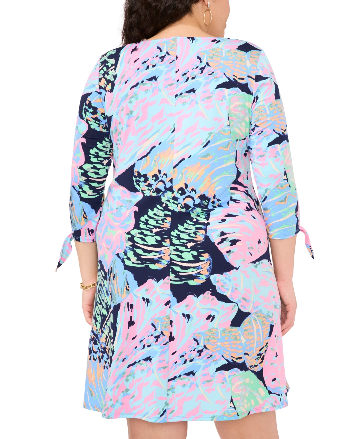 Shop Msk Plus Size 3/4-sleeve Abstract-print Shift In Jbs Navy