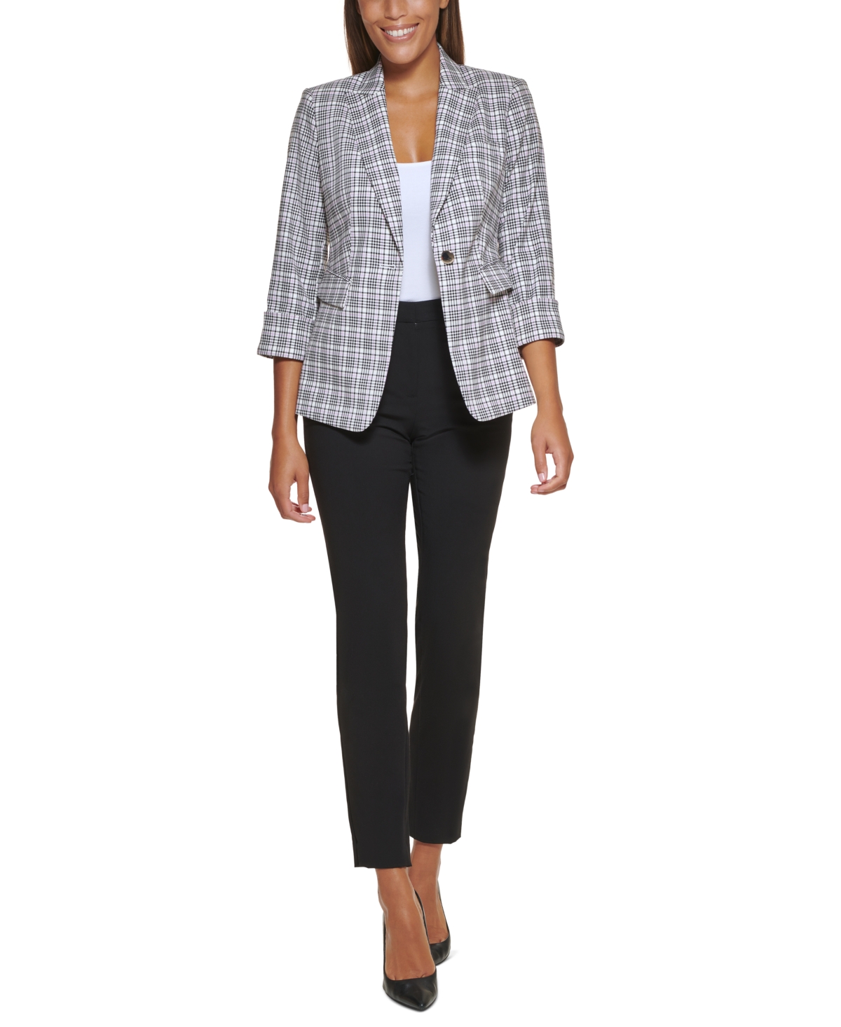 Dkny Petite Plaid One-Button Blazer