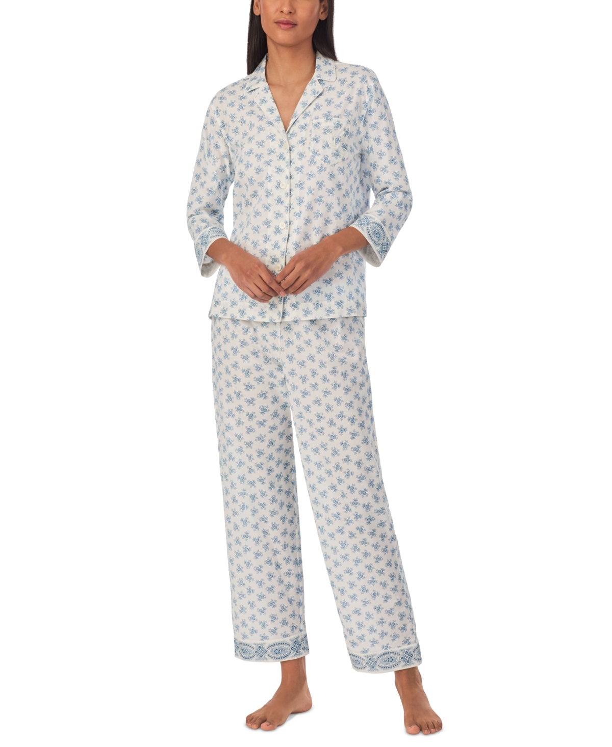 Women's 2-Pc. Floral Ankle Pajamas Set - Blue Floral