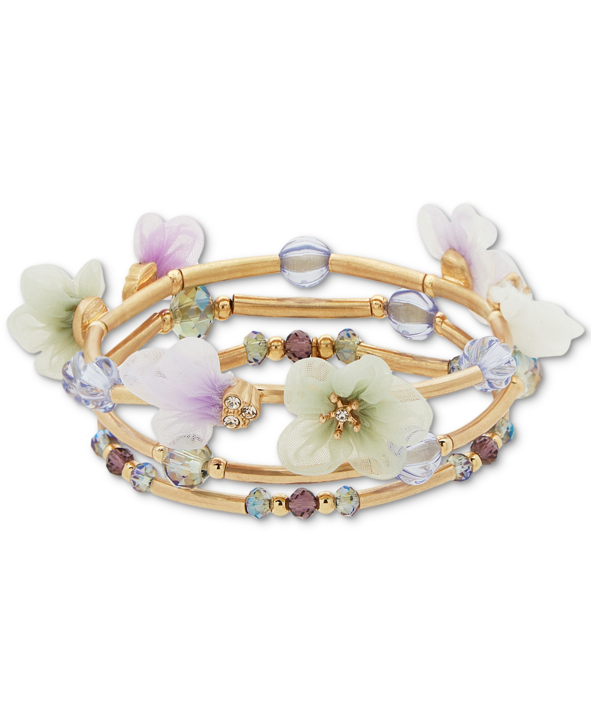 Shop Lonna & Lilly Gold-tone 3-pc. Set Pave & Ribbon Flower Beaded Stretch Bracelets In Multi