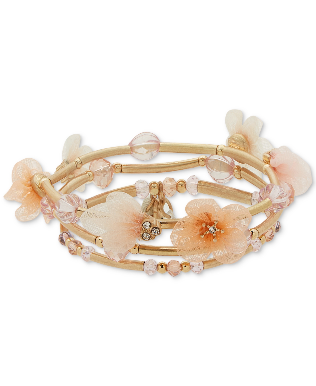 Shop Lonna & Lilly Gold-tone 3-pc. Set Pave & Ribbon Flower Beaded Stretch Bracelets In Orange