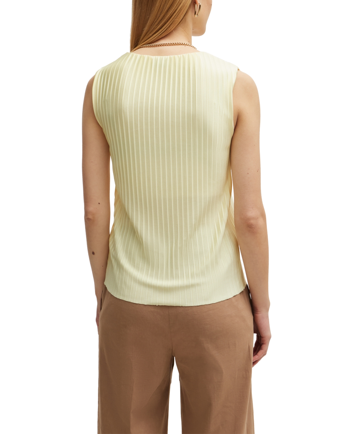 Shop Hugo Boss Boss By  Women's V-neck Sleeveless Jersey Top In Open Yellow