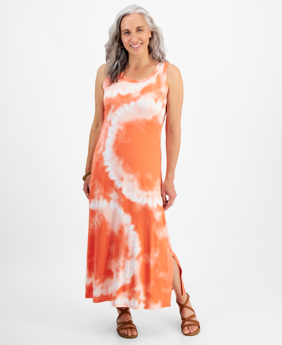 Style & Co Petite Alana Dye Knit Maxi Dress, Created For Macy's In Alana Coral