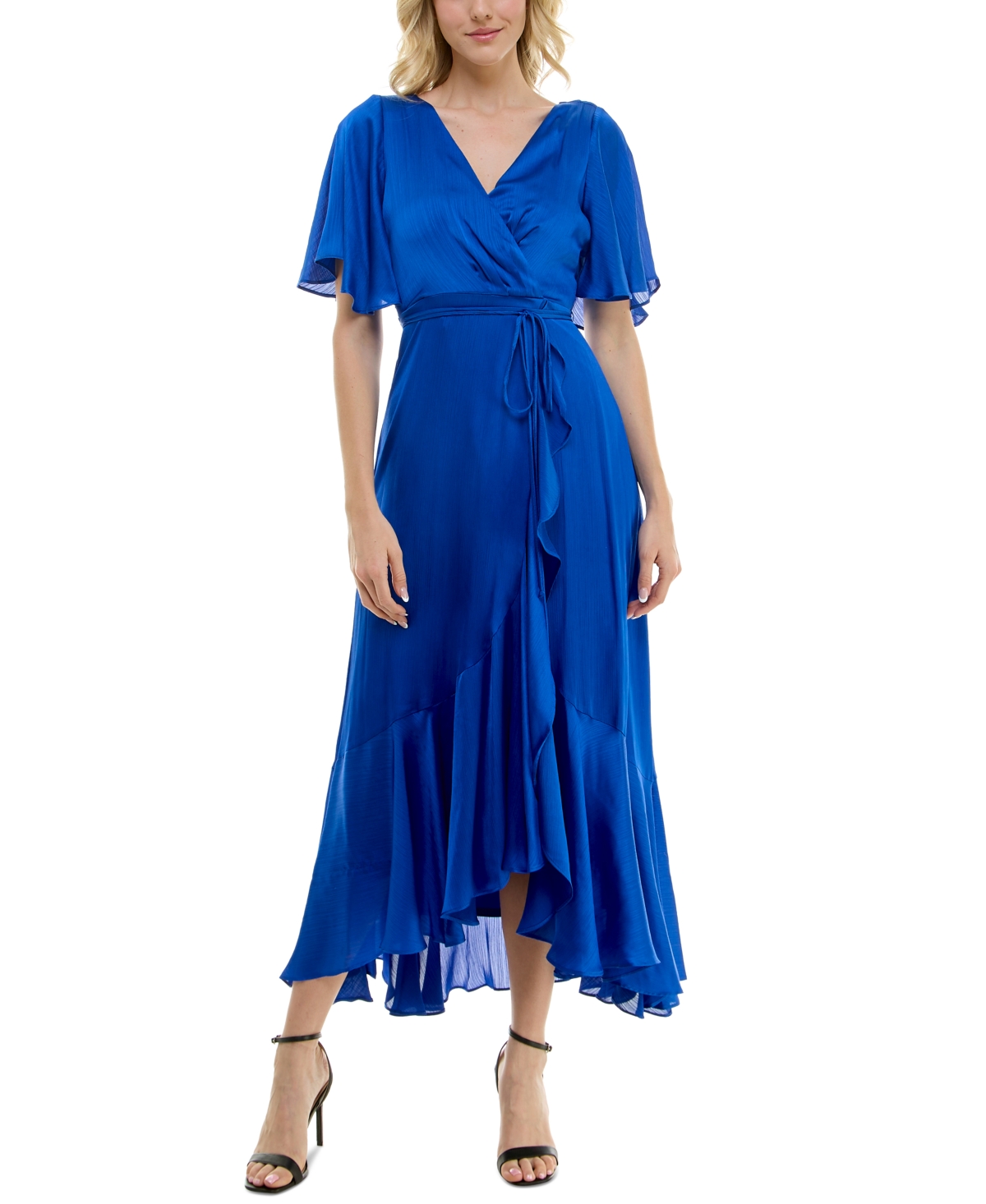 Women's Flutter-Sleeve High-Low A-Line Dress - French Ros