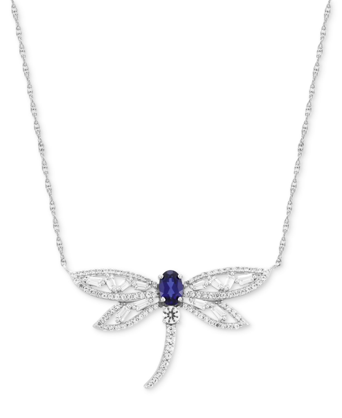 Lab-Grown Blue Sapphire (5/8 ct. t.w.) & Lab-Grown White Sapphire (1-1/4 ct. t.w.) Dragonfly 18" Pendant Necklace in Sterling Silver - Sapphire