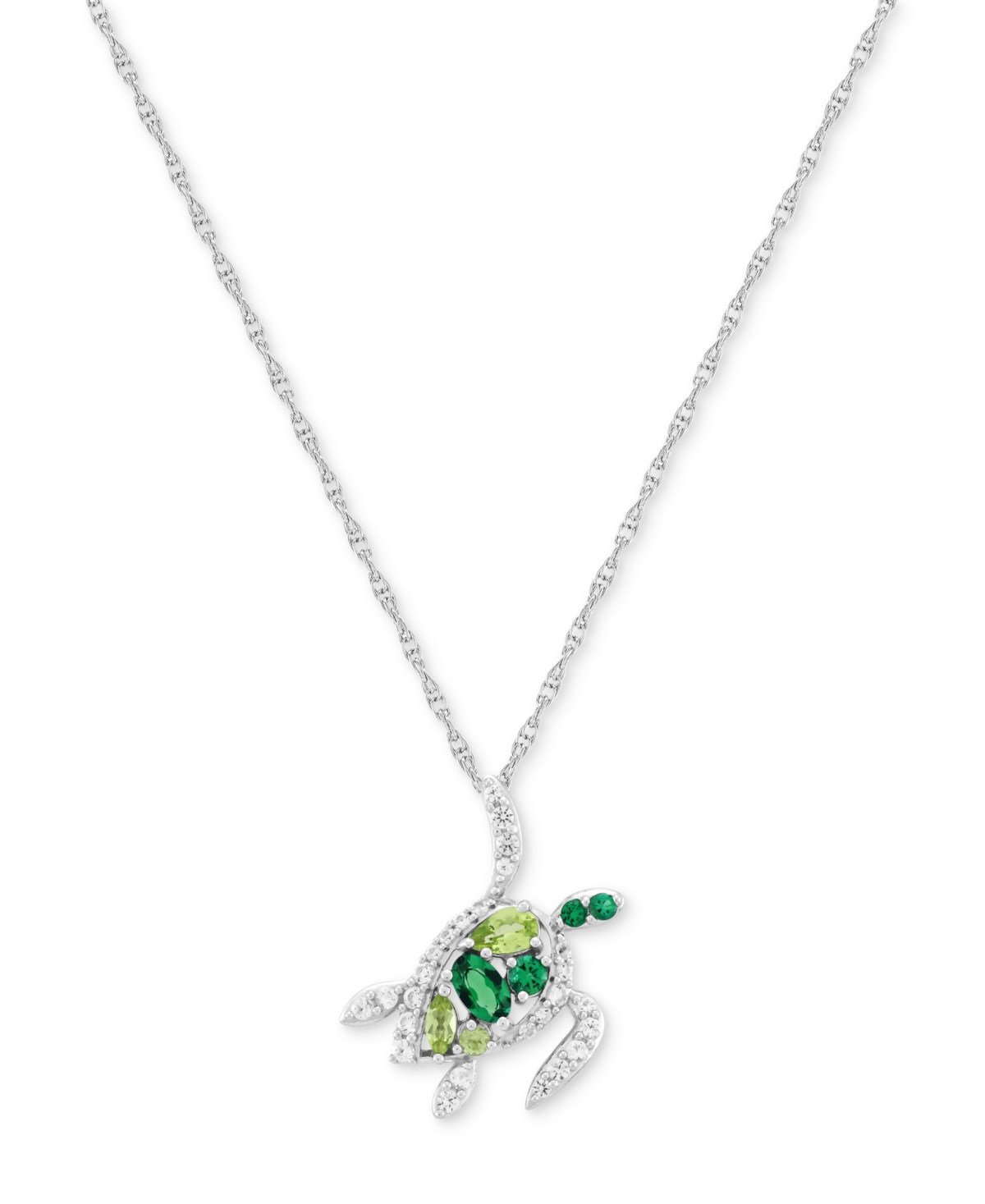 Shop Macy's Multi-gemstone Turtle 18" Pendant Necklace (1 Ct. T.w.) In Sterling Silver In Multi Gemstone