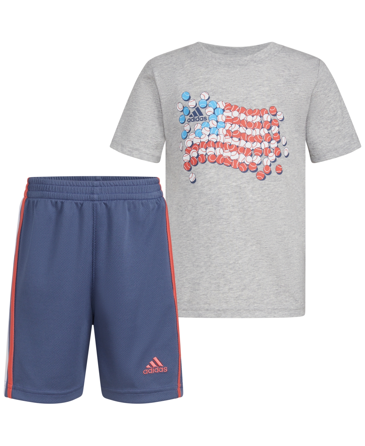 adidas Little & Toddler Boys Graphic Heather T-Shirt & 3-Stripes Shorts, 2 Piece Set