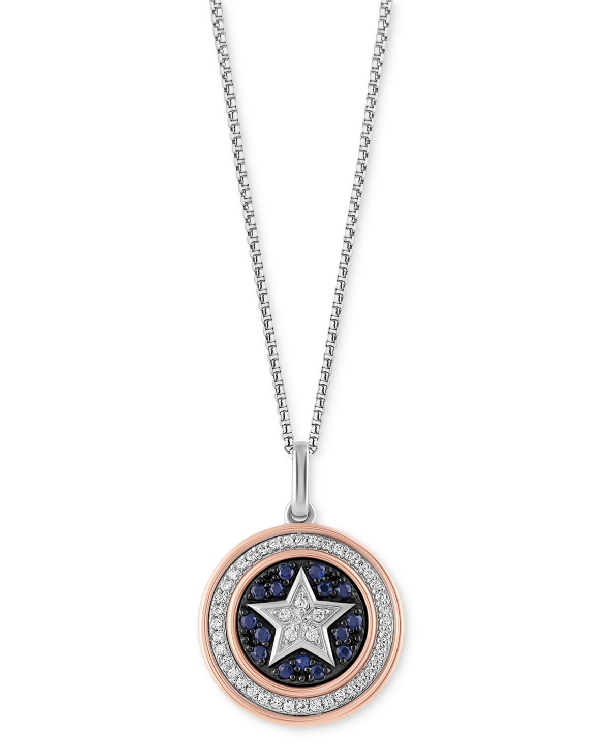 Shop Wonder Fine Jewelry Sapphire (1/5 Ct. T.w.) & Diamond (1/6 Ct. T.w.) Captain America Shield 18" Pendant Necklace In Ster In Sterling Silver  Rose Gold-plate