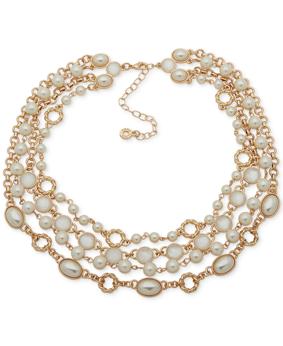 Shop Anne Klein Gold-tone White Stone & Mother-of-pearl Layered Collar Necklace, 16" + 3" Extender