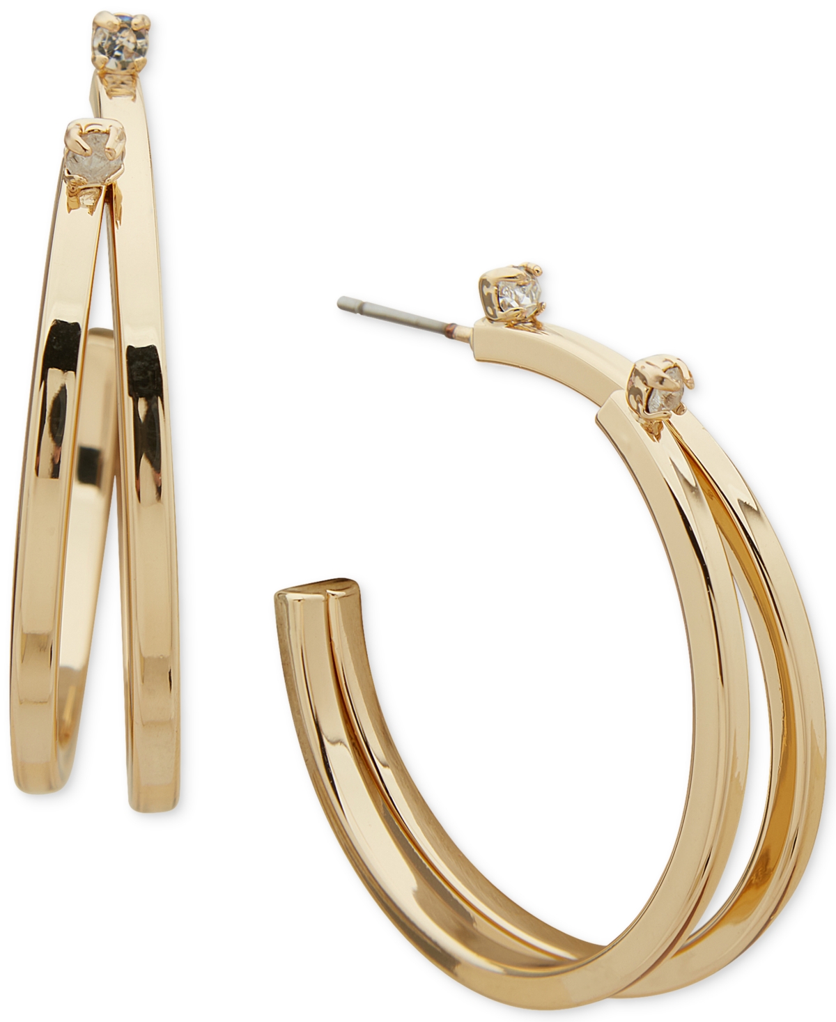 Shop Anne Klein Gold-tone Medium Pave Double-row C-hoop Earrings, 1.38" In Crystal