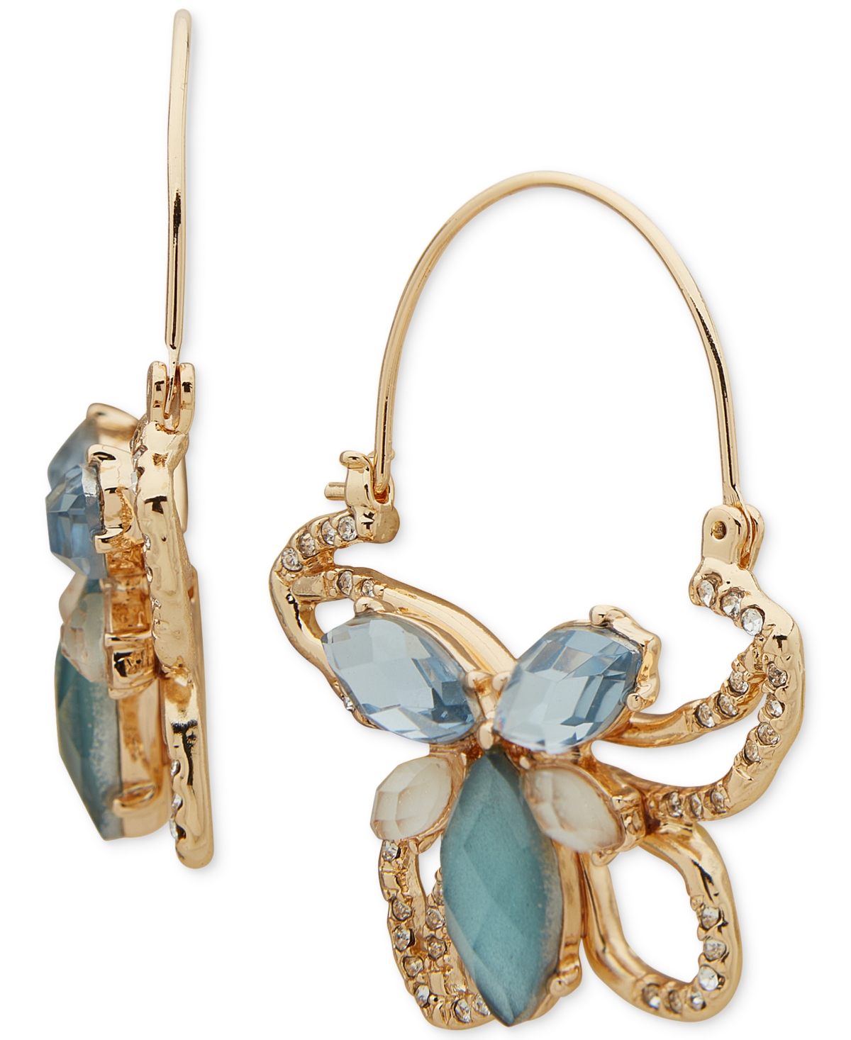 Shop Anne Klein Gold-tone Pave, Tonal Stone & Mother-of-pearl Flower Hoop Earrings In Blue