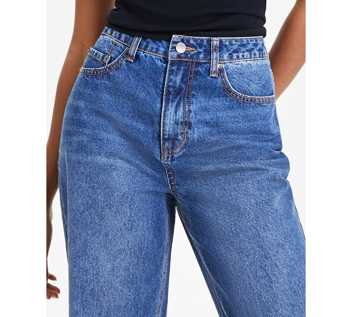 Tinseltown Juniors' Cotton High-Rise Wide-Leg Cuffed Jeans