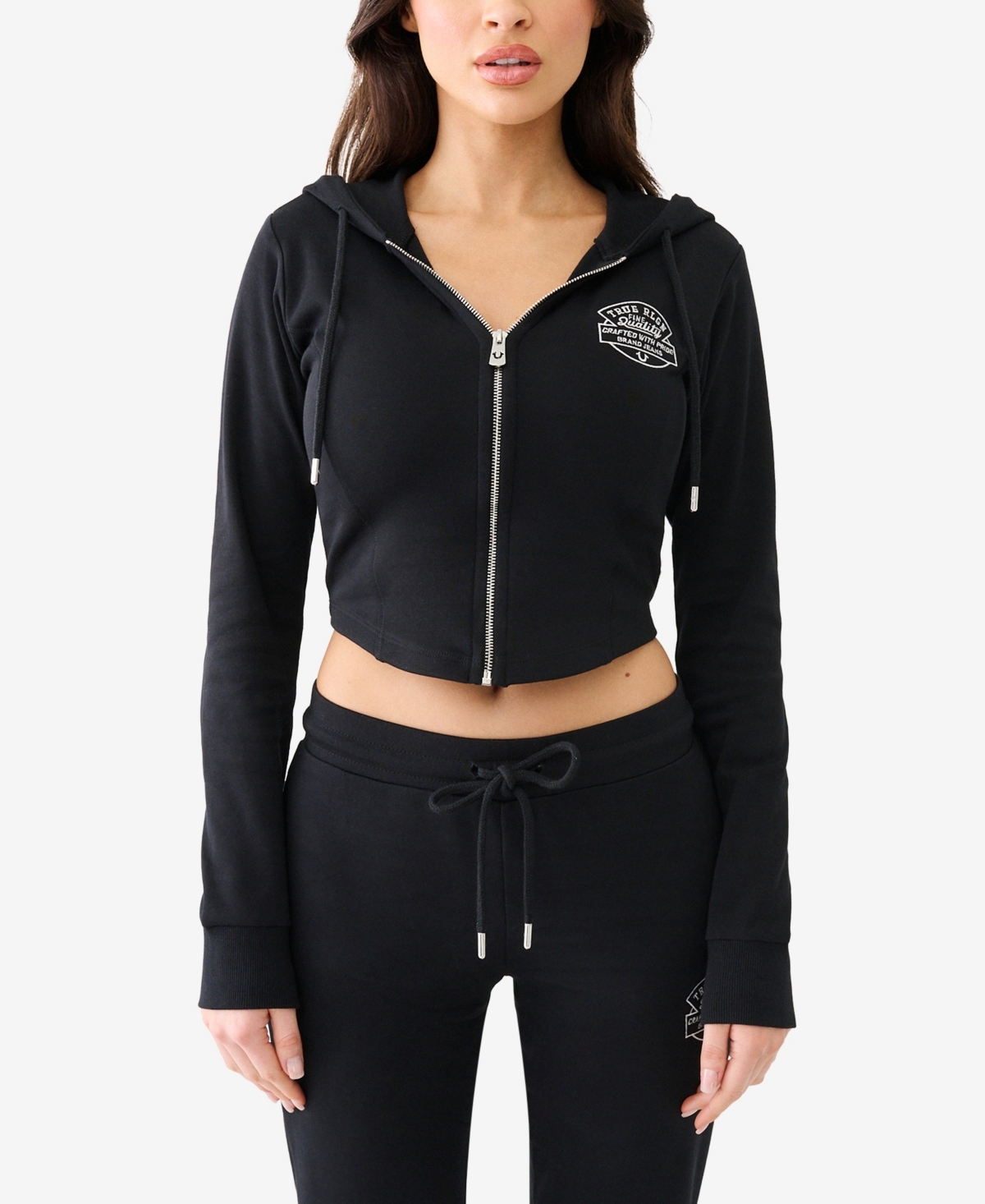 Shop True Religion Women's Lounge Corset Long Sleeve Sweatshirt In Jet Black