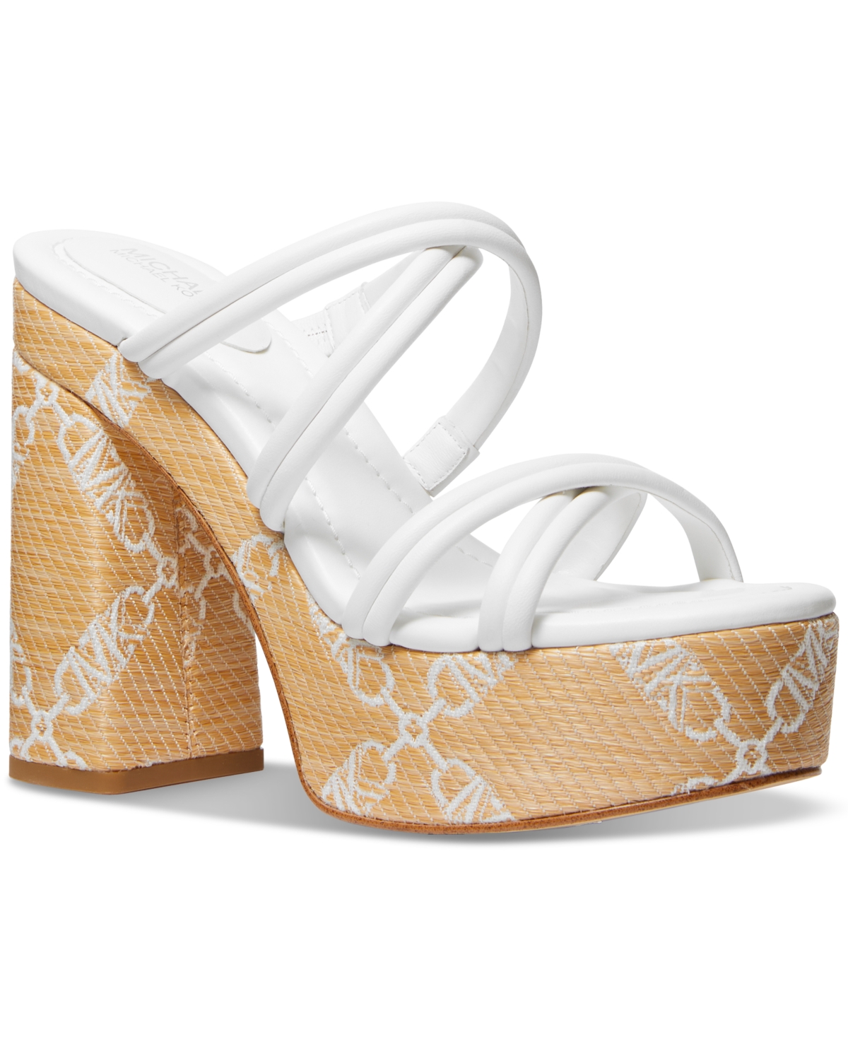 Shop Michael Kors Michael  Corrine Slip On Strappy Espadrille Platform Sandals In Natural,optic White