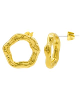 Tarnish Resistant 14K Gold-Plated Hammered Open Circle Earrings