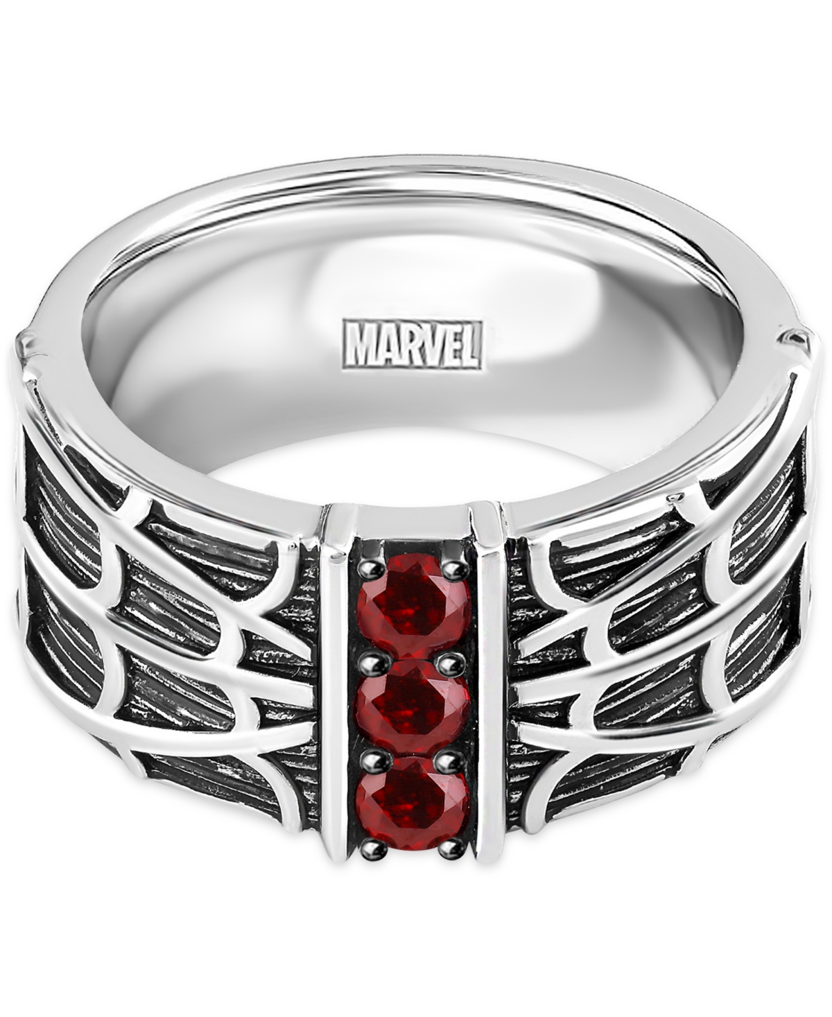Shop Wonder Fine Jewelry Men's Garnet Spiderman Web Ring (3/4 Ct. T.w.) In Sterling Silver