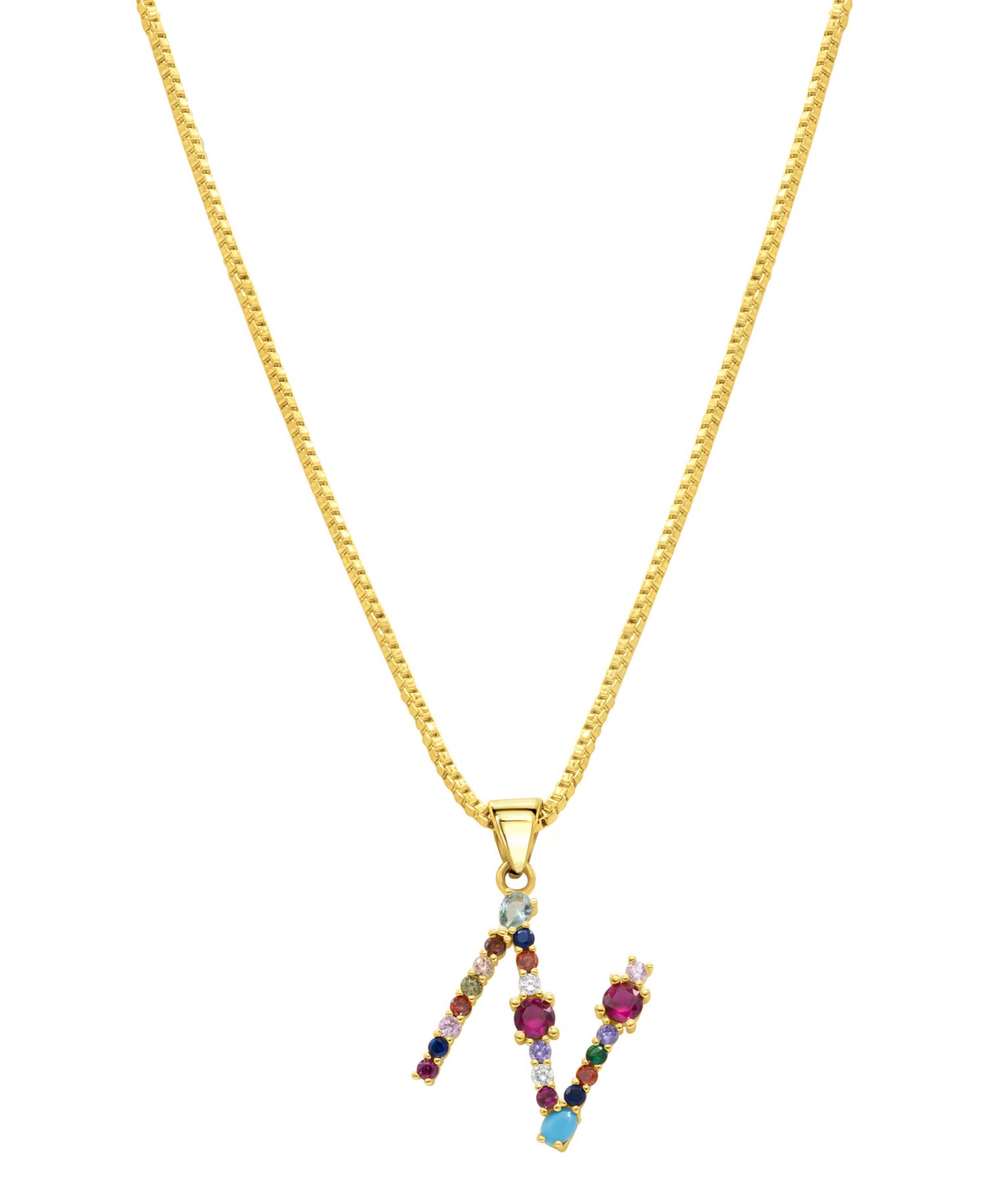 14K Gold-Plated Multi Color Stone Initial Necklace
