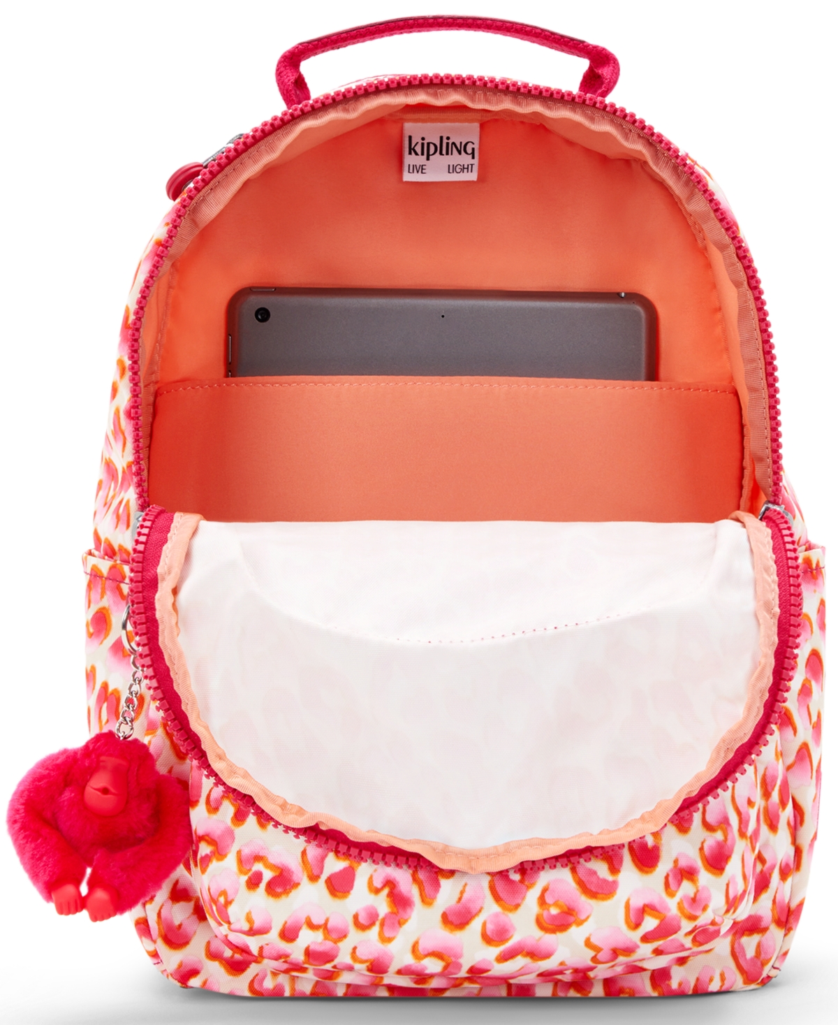Shop Kipling Seoul Medium Nylon Tablet Zippered Backpack In Latin Cheetah
