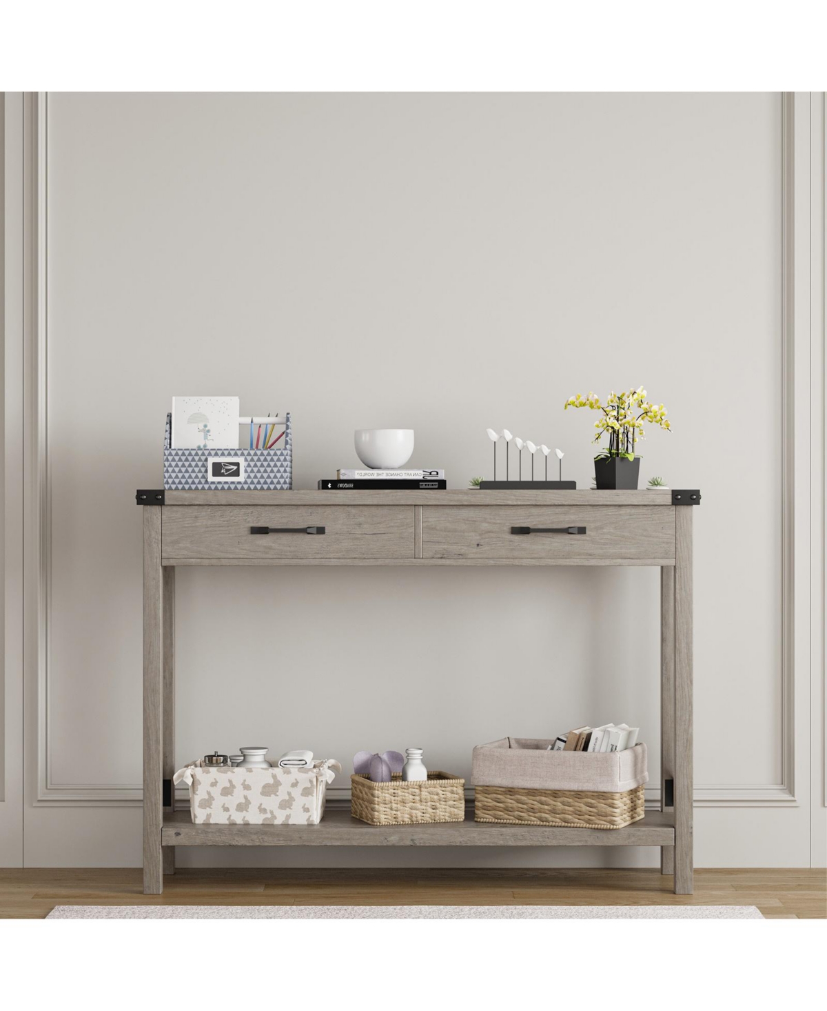 Caromio Gaomon Console Table with 2 Drawers, Farmhouse Entryway Table with Storage Shelf, Accent Wood Sofa Table for Living Room, Hallway, Foyer - Gre
