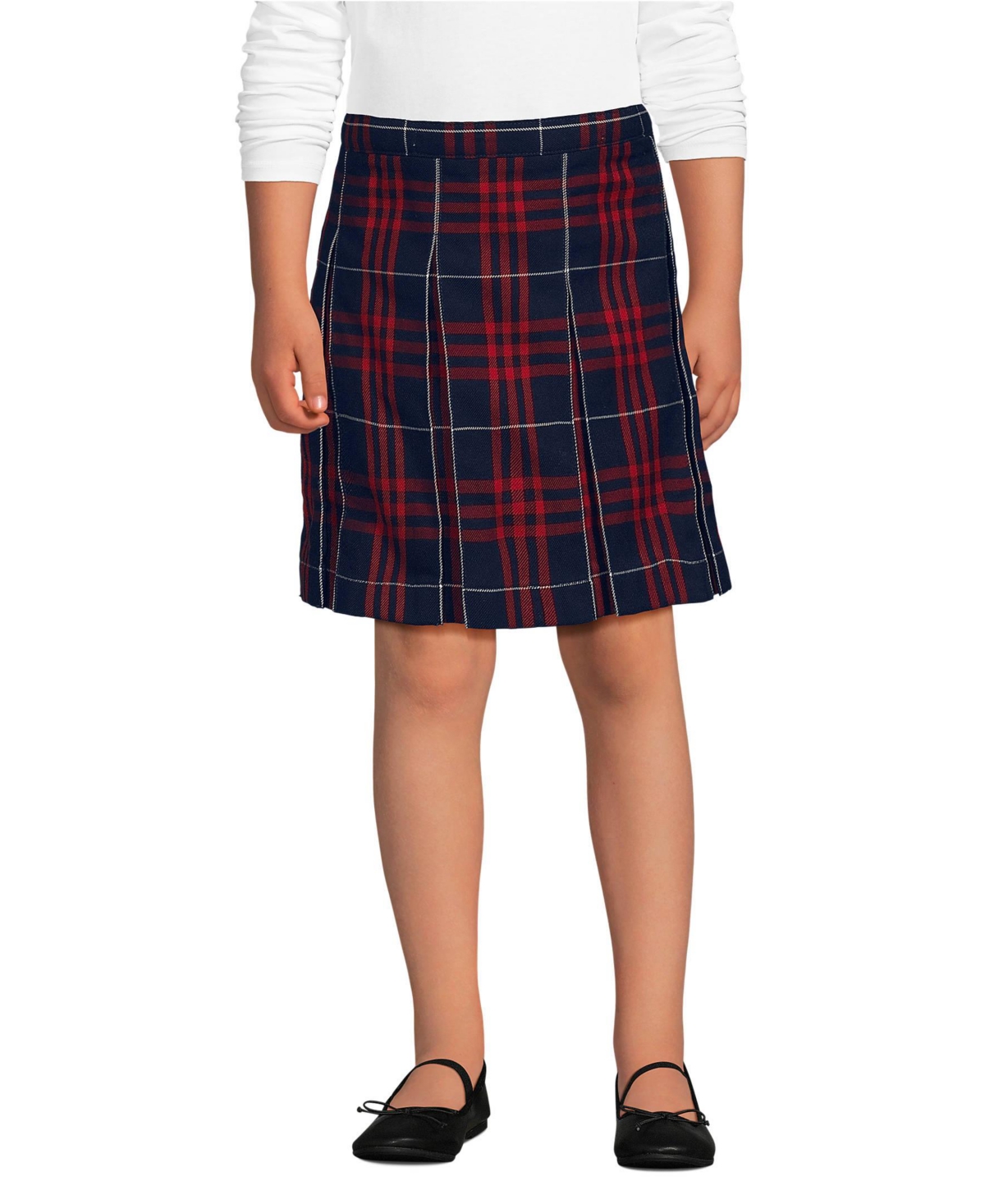 Lands' End Big Girls School Uniform Plaid Box Pleat Skirt Top of the Knee