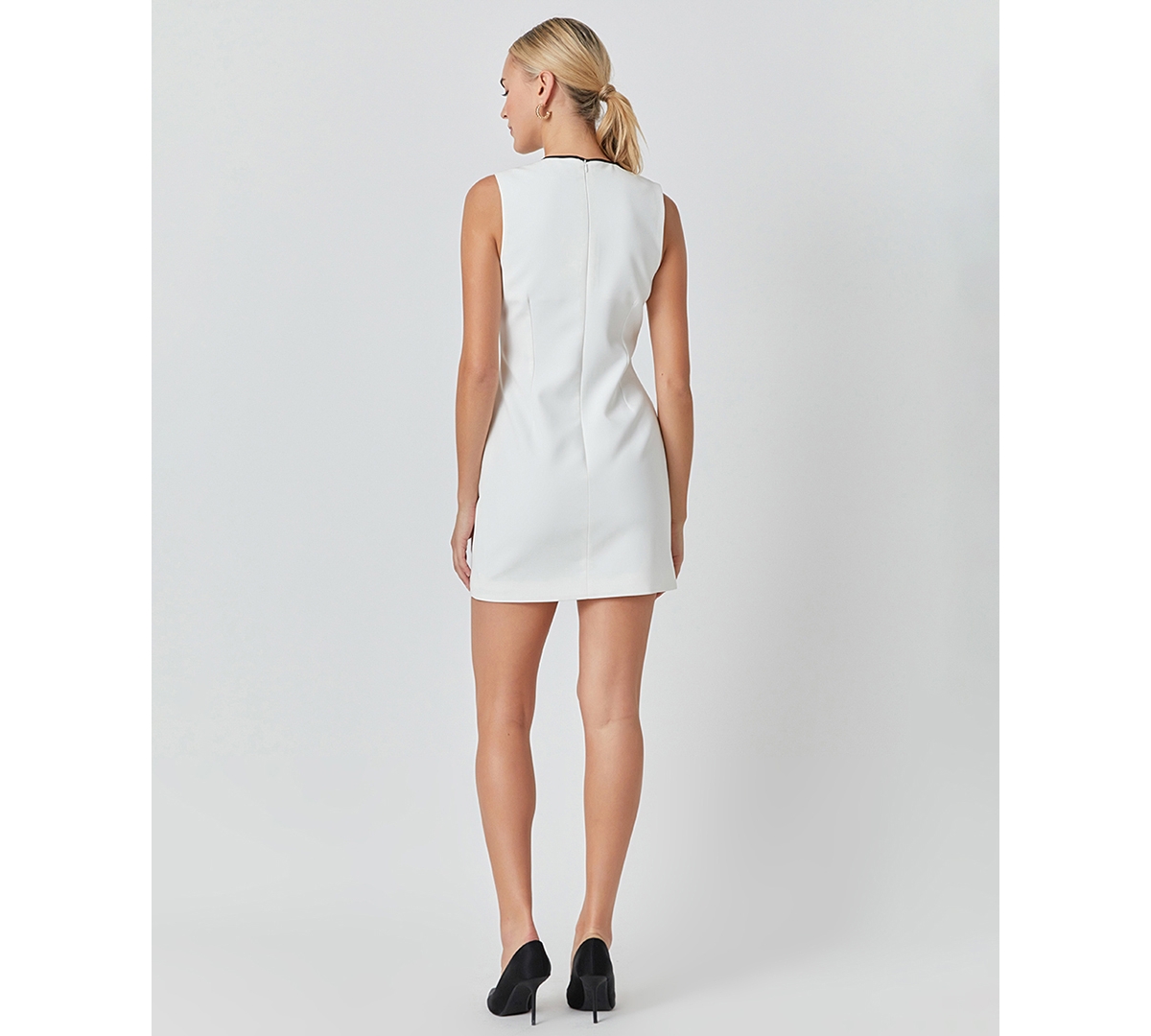 Shop Endless Rose Juniors' Contrast Trim Sleeveless Blazer Sheath Dress In Off White