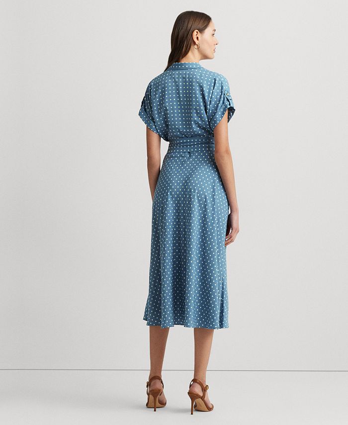 Roman 10-22 Green & White Polka Dot Midi Wrap Dress – Belted, Short Sleeve, V-Neck (Women's, Occasion Wear)